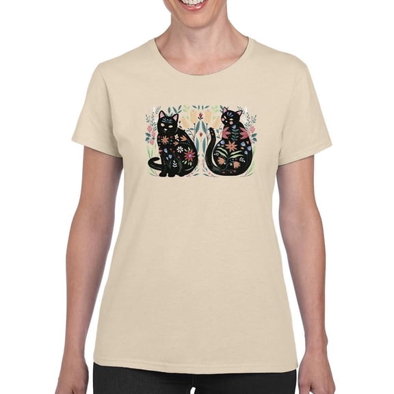 Folksy Felines A T-Shirt Women -Annie Warren Designs, Female Large