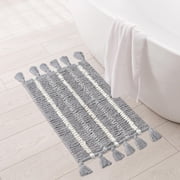 Folkulture Bathroom Rugs or Bath Mats for Bathroom, Polyester Bathmat or Shower Mat, 24" X 17" Non Slip Tub Mat or Farmhouse Bathrug, Small Boho Bathroom Rugs or Washable Toilet Rug Gray Stripe