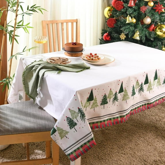 Folkulture Christmas Tablecloth Rectangle 60x72 for Christmas Decorations for Home, Cotton Fabric Farmhouse Style Table Cloth Rectangular or Linen Buffalo Plaid Table Cover, White Dining Tablecloths