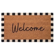 Folkulture Coir Door Mat, Outdoor Welcome Mat for Front Door Entrance, Checkered Border 16 "x 28"