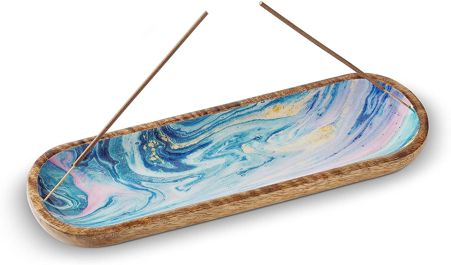 Folkulture Incense Holder or Incense Burner, 12-inch, Mango Wood, Blue Galaxy