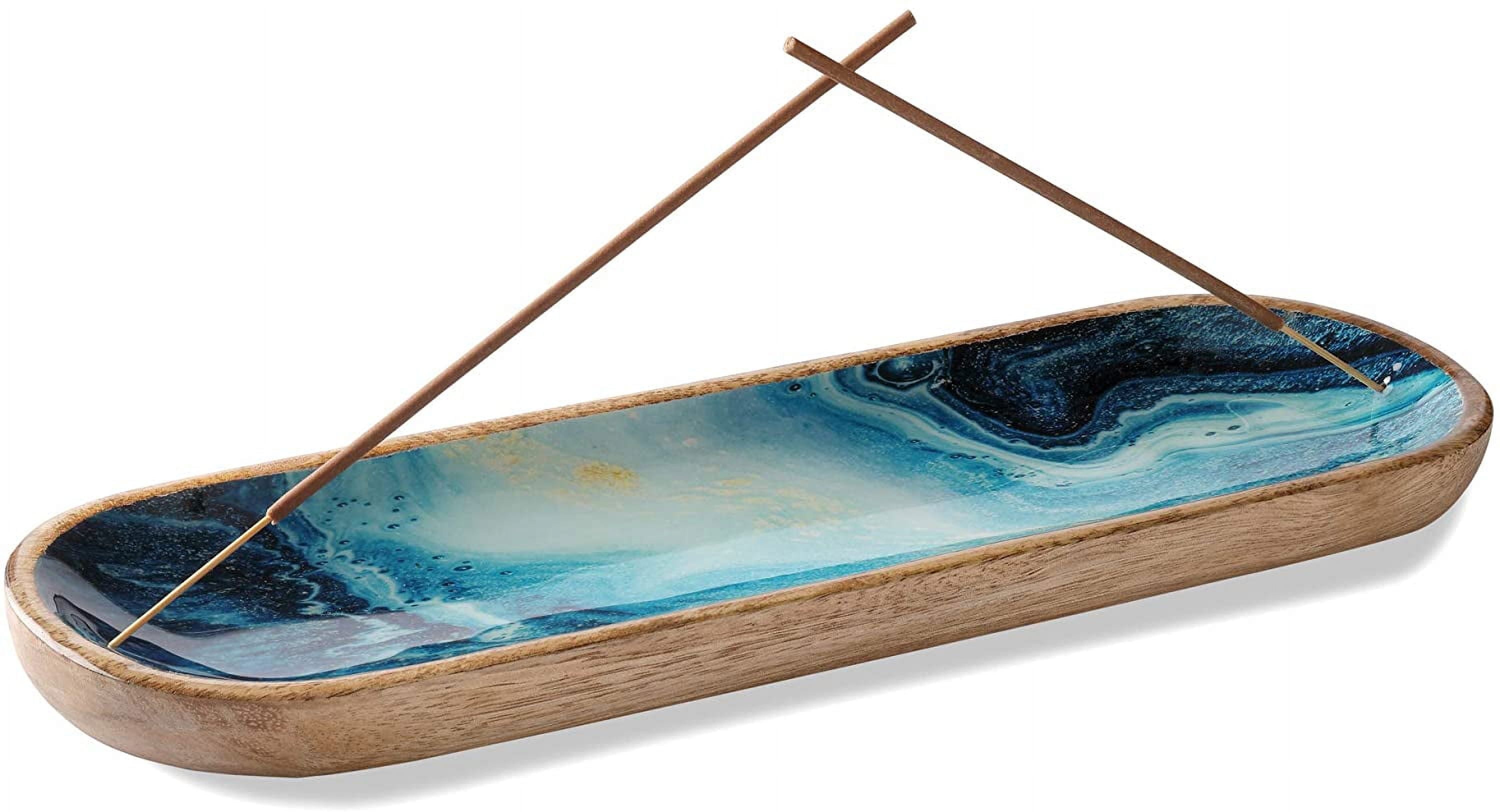 Folkulture Incense Holder or Incense Burner Holder, 12 inch, Blue, Modern Insence Ash Catcher