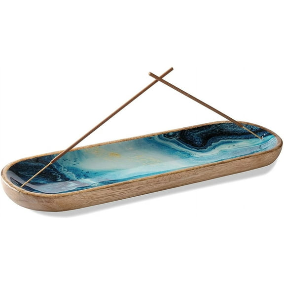 Folkulture Incense Holder or Incense Burner Holder, 12 inch, Blue, Modern Insence Ash Catcher