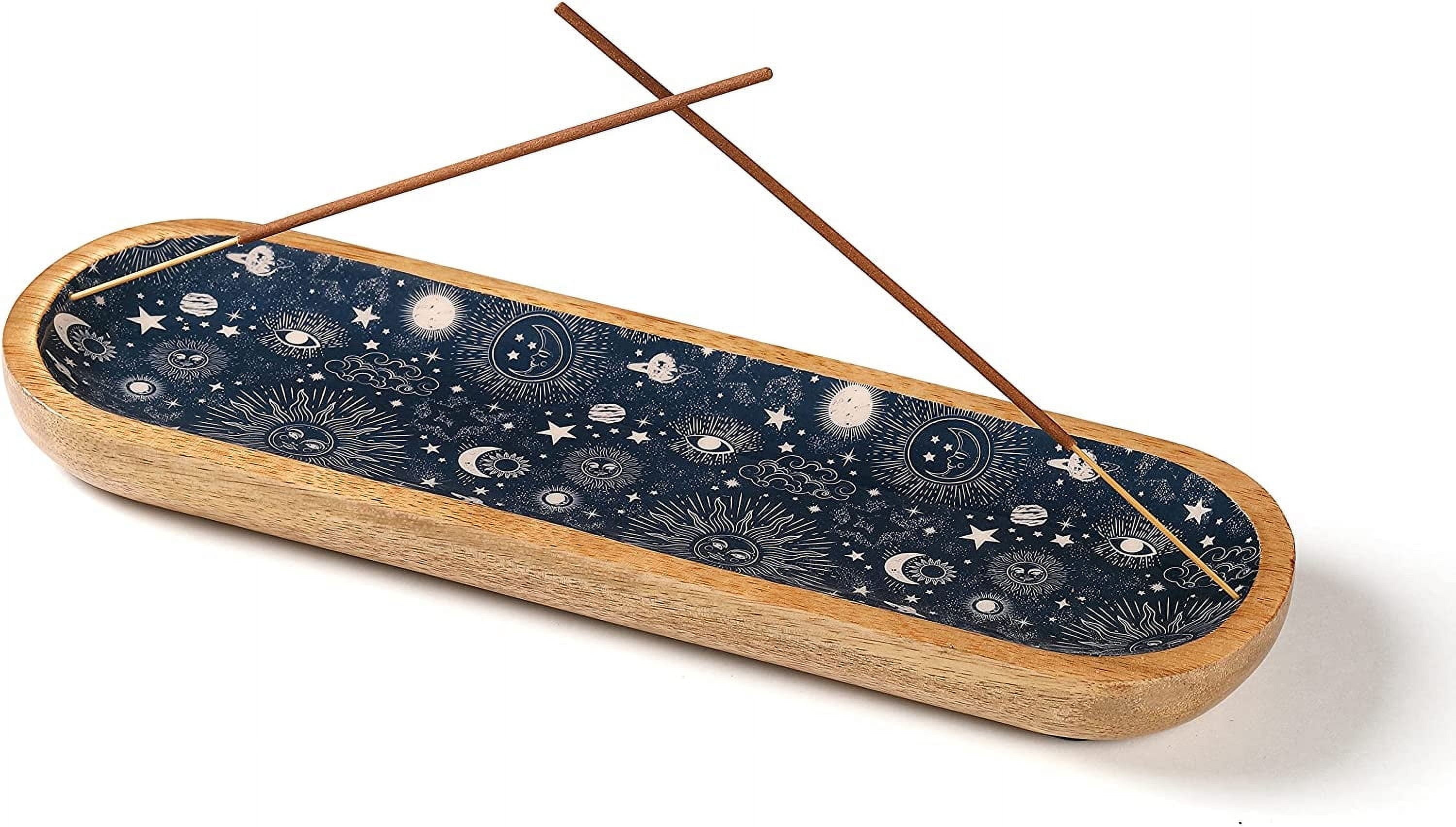 Folkulture Incense Holders for Sticks or Incense Burner, 12 inch, Mango Wood, Cosmic Dark Blue