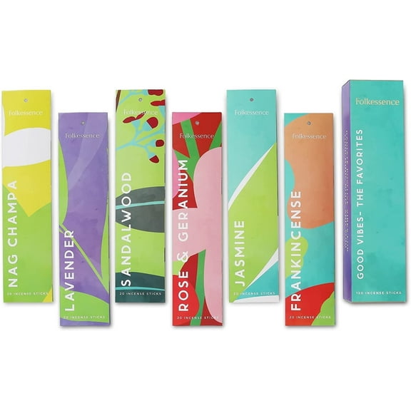 Folkulture Incense Sticks, Set of 6 - 120 Sticks for Purification, Farmhouse Gift Set, Good Vibes
