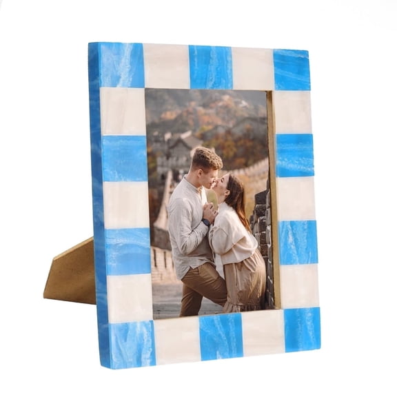 Folkulture Picture Frame | Stylish Marble Resin Unique 4x6 Photo Frame | Modern Wall Decor - Aesthetic Birthday Gift | Blue & White Photo Frame | Boho Living Room Home Decor