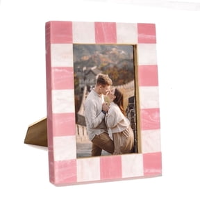 Folkulture Picture Frame | Stylish Marble Resin Unique 4x6 Photo Frame | Modern Wall Decor - Aesthetic Birthday Gift | Pink & White Photo Frame | Boho Living Room Home Decor