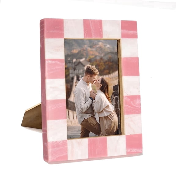 Folkulture Picture Frame | Stylish Marble Resin Unique 4x6 Photo Frame | Modern Wall Decor - Aesthetic Birthday Gift | Pink & White Photo Frame | Boho Living Room Home Decor