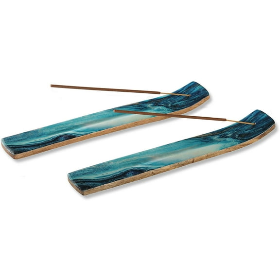 Folkulture Set of 2 Incense Holder or Incense Burner for Insence Sticks, Mango Wood, Blue Ash Catcher or Insence Burner Holder