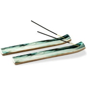 Folkulture Set of 2 Incense Holder or Incense Burner for Insence Sticks, Mango Wood, Green Agate