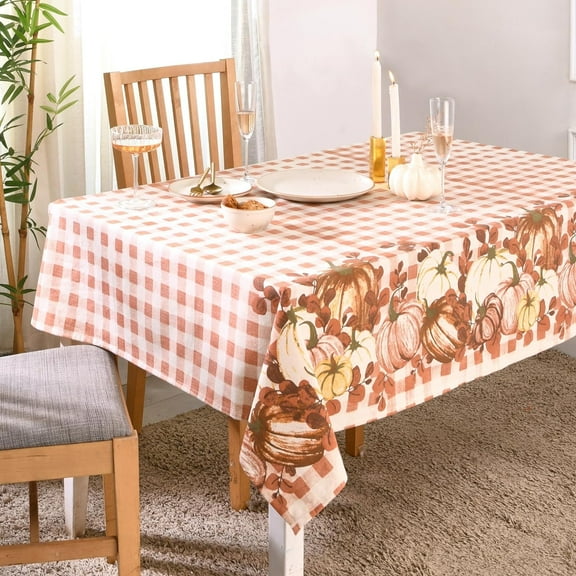 Folkulture Tablecloth for 6 Foot Rectangle Tables 60x72, 100% Cotton Rectangular Table Cloth for Fall Decor, Beige Farmhouse Tablecloth or Modern Outdoor Table Cover for Décor, Rust