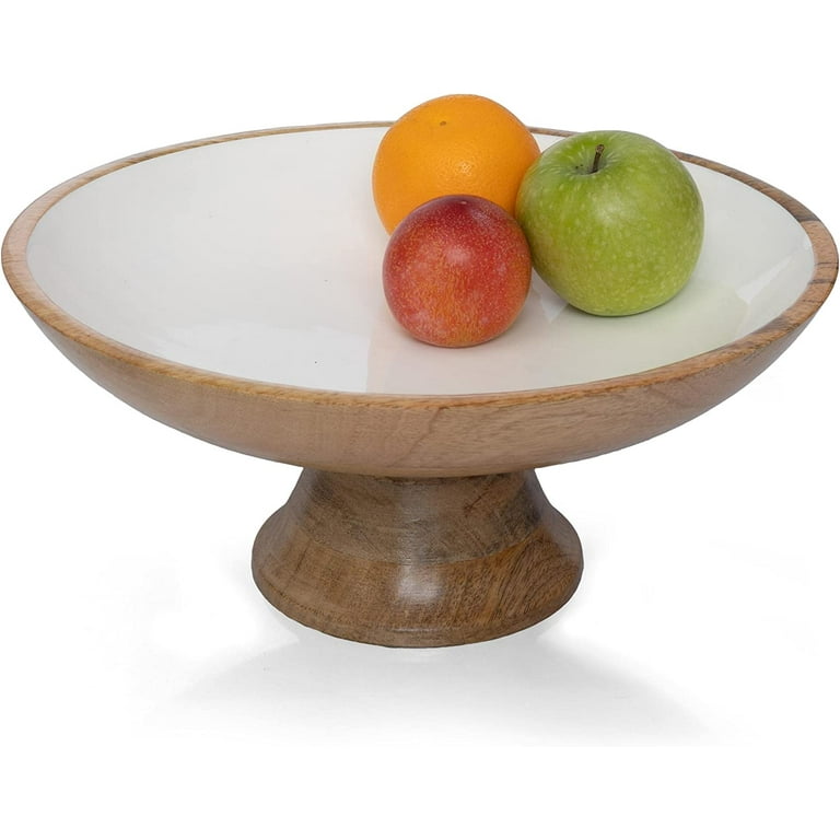 Folkulture 12-Inch White Mango Wood Pedestal Bowl for Kitchen