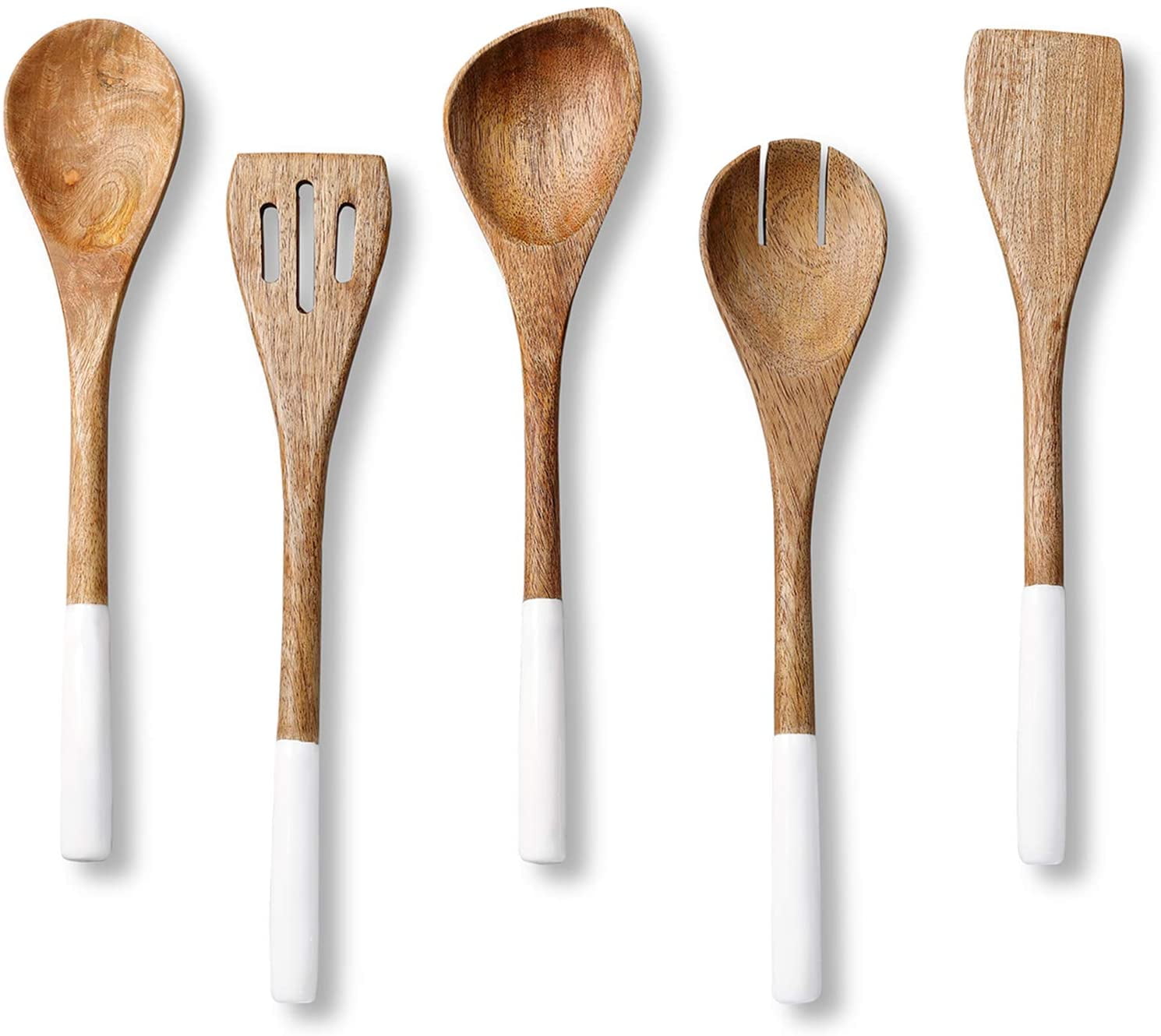 Folkulture Wooden Spoons for Cooking Set for Kitchen, Non Stick Cookware Tools or Utensils, Set of 5 - 12 inches long, Acacia Wood, White - Walmart.com