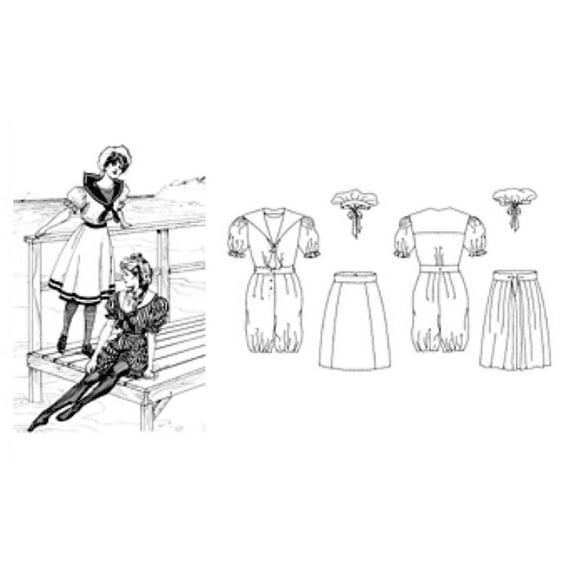 Folkwear #253 Vintage Bathing Costume Swimming Swim Suit Romper Skirt Cap Hat Sewing Pattern (Pattern Only)