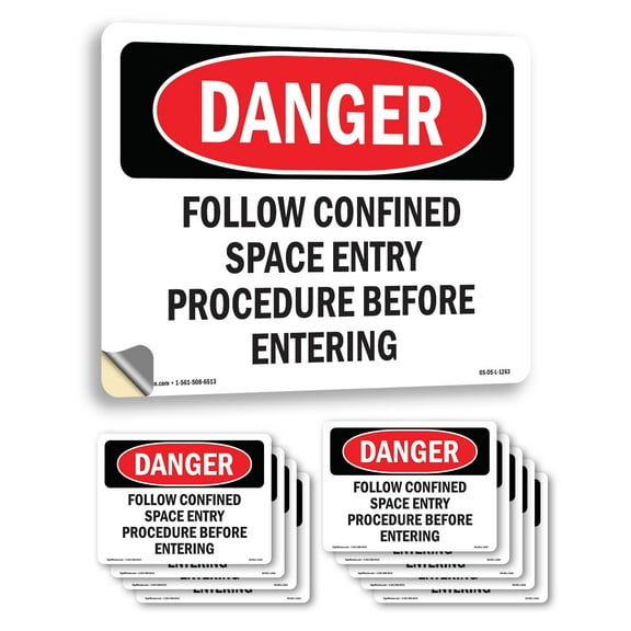 Follow Confined Space Entry Procedure OSHA Danger Vinyl Decal Label 7 Inch x 5 Inch - 10 Pack