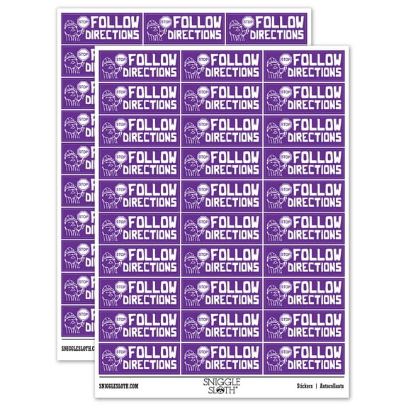 Follow Directions Stop Sign Teacher Student School Sticker Set - Purple - Gloss Finish - 1.75" Medium