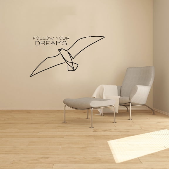Follow Your Dreams Quote Beautiful Line Birds Life Motivation Quote Bird Flying Vinyl Design Wall Sticker Art Decal Boy Girl Kid Room Bedroom Nursery Kinder Home Decor Decoration Size (18x20 inch)
