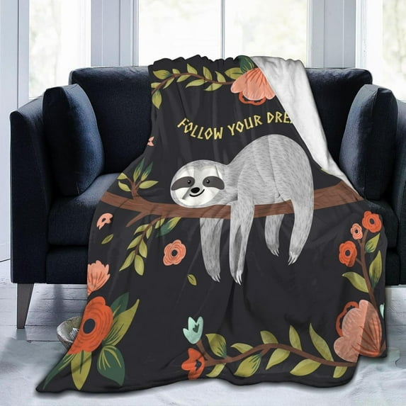 Follow Your Dreams Sloth Bed Blanket Ultra Soft Cute Animal Throw Blanket All Season Warm Light Weight Cozy Plush Blankets for Home Bedroom Sofa Chair Travel, 40"X50"