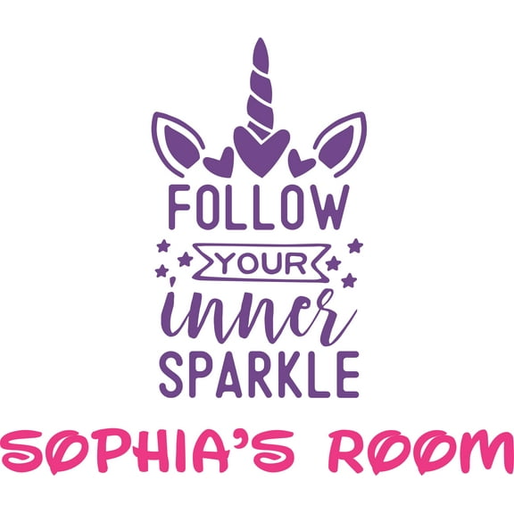 Follow Your Inner Sparkle Unicorn Customized Wall Decal - Custom Vinyl Wall Art - Personalized Name - Baby Girls Boys Kids Bedroom Wall Decal Room Decor Wall Stickers Decoration Size (20x20 inch)