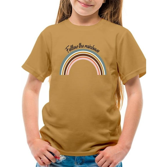 Follow The Rainbows Retro  T-Shirt Juniors -Image by Shutterstock,  Large