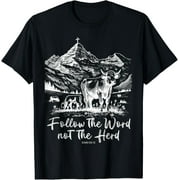 XMCKWL Follow The Word Not The Herd Funny Cow Farm T-Shirt