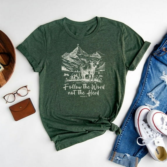 Follow The Word Not The Herd Shirt, Isaiah 8:11-13 Shirt, Bible Verse Shirt, Christian Country Gift, Western Cowboy Tees, Western Cow Shirts