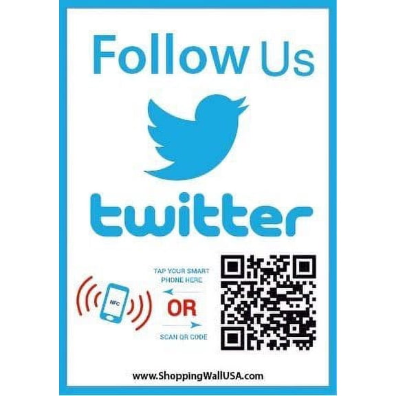 Follow Us on Twitter Sticker - Touchless QR Code and NFC Tag - Two-Sided Social Media Storefront Window Decal - Custom-Designed for Twitter