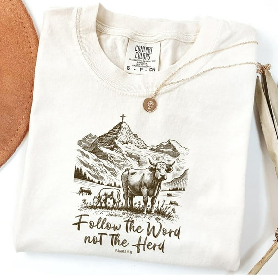 Follow The Word Not The Herd Shirt,Funny Bible T-Shirt,Isaiah 8:11-13, Christian Country Shirts, Western Cow Shirt,Faith Tee Unisex S-5XL Hot Trending Shirt, Vintage Birthday Gift