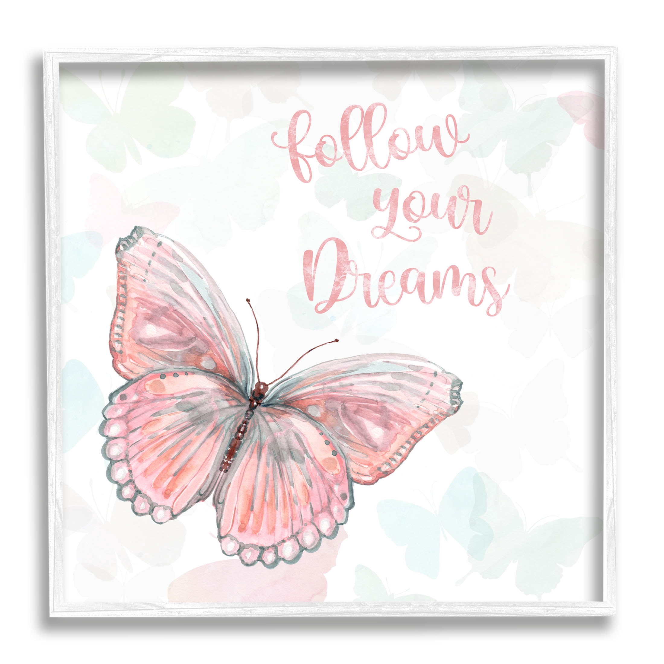 Follow Your Dreams Pink Butterfly Animals & Insects Graphic Art White Framed Art Print Wall Art