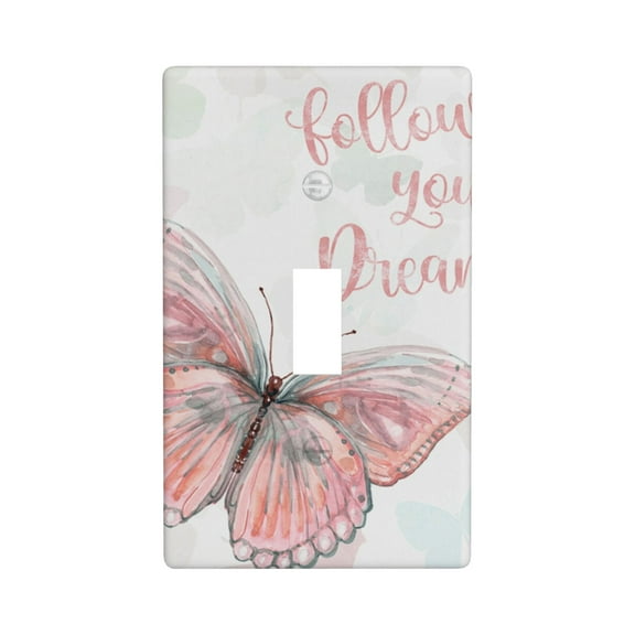 Follow Your Dreams Pink Butterfly Light Switch Cover Plates Single Toggle Wall Plate, Decorative 1-Gang Christmas Decor Lightswitch Cover