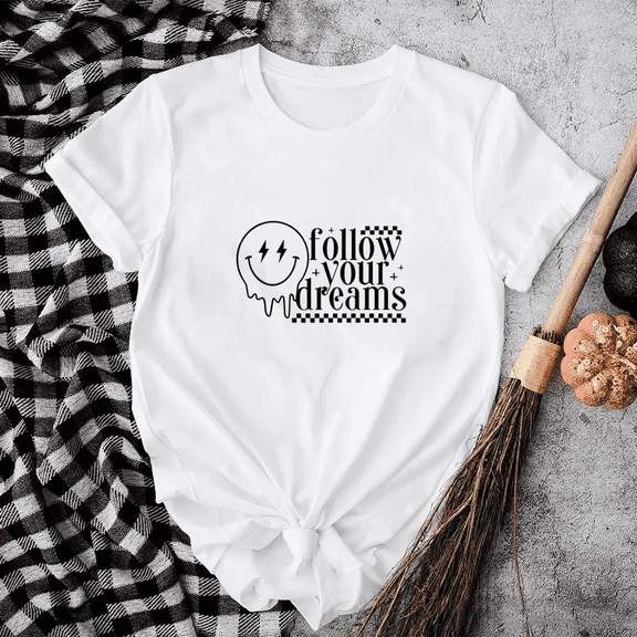 Follow Your Dreams Positive Quote Unisex T-Shirt Retro Motivational Graphic Style up to size 5XL