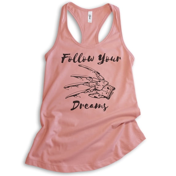Follow Your Dreams Tank Top, Ladies Racerback Tank Top, Funny Halloween Tank, Horror Movie Graphic Tee, Desert Pink, XX-Large