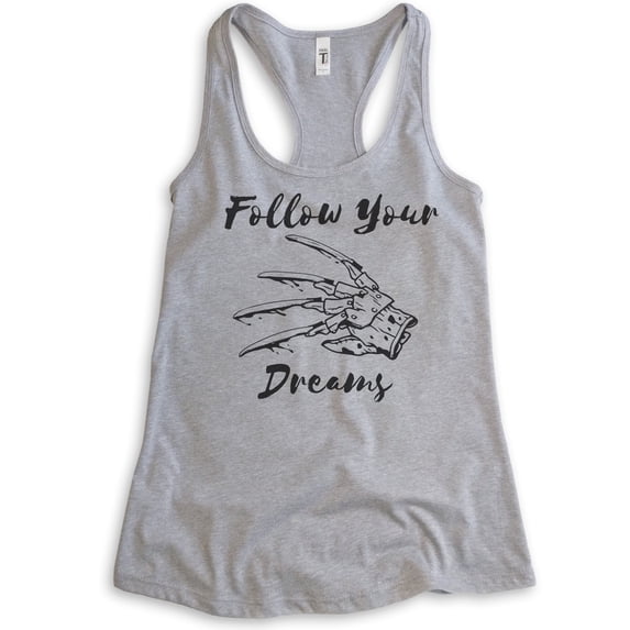Follow Your Dreams Tank Top, Ladies Racerback Tank Top, Funny Halloween Tank, Horror Movie Graphic Tee, Heather Gray, X-Large