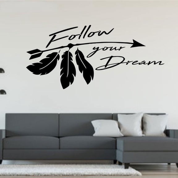 Follow Your Dreams Transfer Quote Wall Art Sticker Vinyl Home Decor For Living Room Feather Arrow Decal Interior Mural 90x42cm