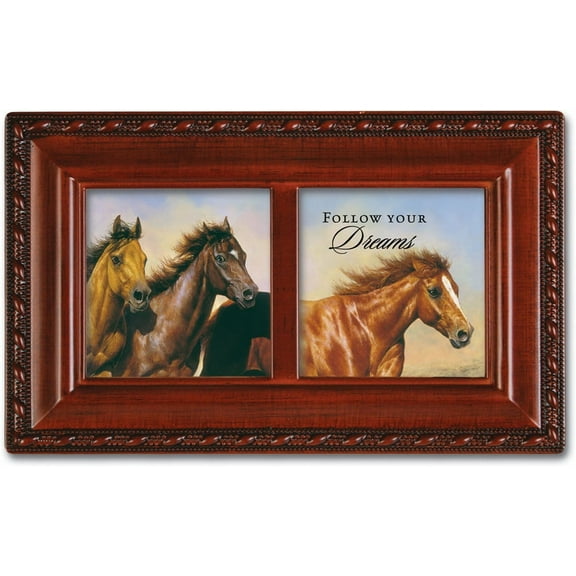 Follow Your Dreams Woodgrain Rope Trim Jewelry Music Box Plays Wonderful World