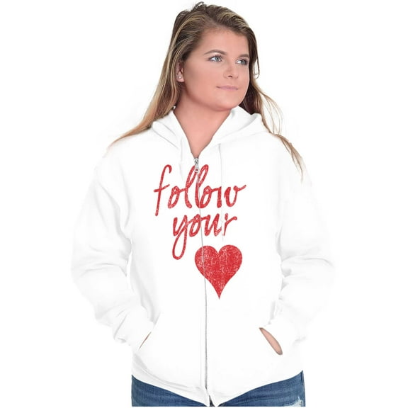 Follow Your Heart Cute Valentines Day Zip Hoodie Sweatshirt Women Brisco Brands L