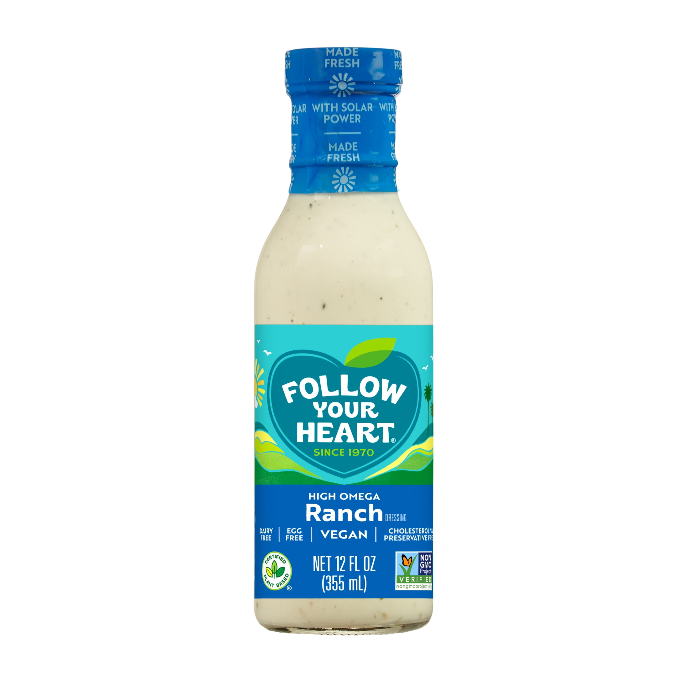 Follow Your Heart Egg Free, Plant Based, Dairy Free, Gluten Free, Vegan Ranch Dressing, 12 oz Bottle
