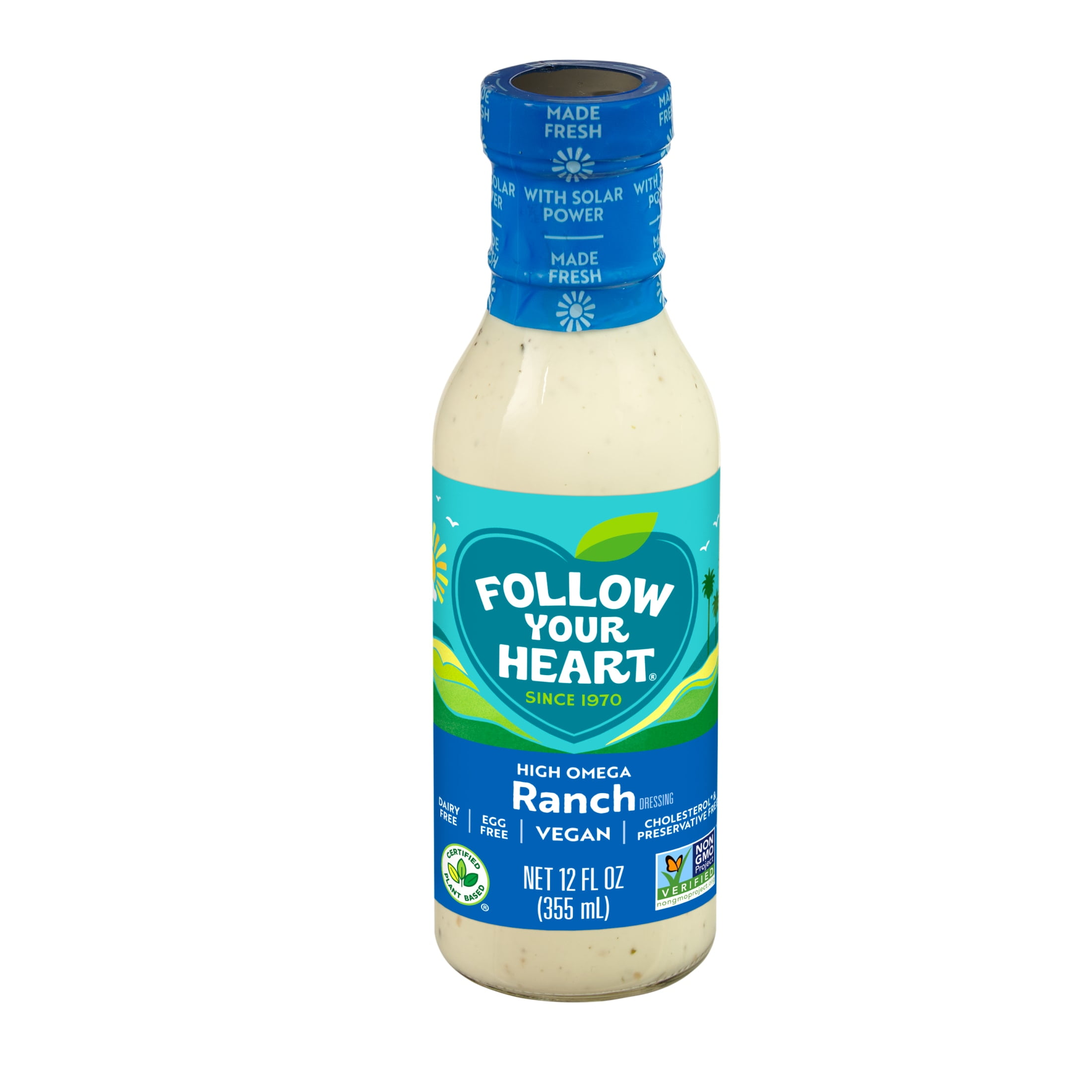 Follow Your Heart Egg Free, Plant Based, Dairy Free, Gluten Free, Vegan Ranch Dressing, 12 oz Bottle