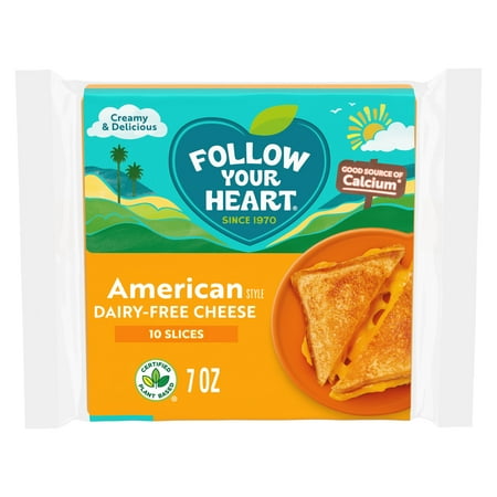 Follow Your Heart Gluten Free, Vegan, American Style Dairy Free Cheese Slices Pack, 7 oz, 10 Count