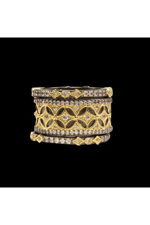 Follow Your Passion with TheJewelryHut Fancy Designer Antique Retro Vintage-Inspired 3-Tier Stackable Crystalline in Gold Plated Brass Ring