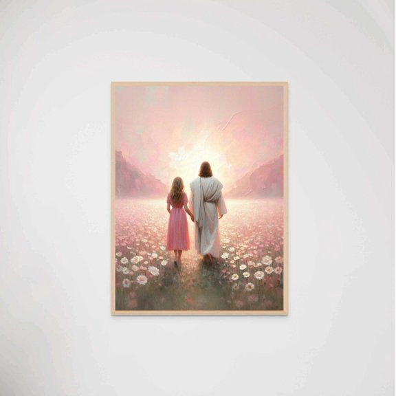 Follow Your Savior Christian Jesus And Girl Art Portrait Prints Bible And Woman Picture, Stretched Canvas 8x10in