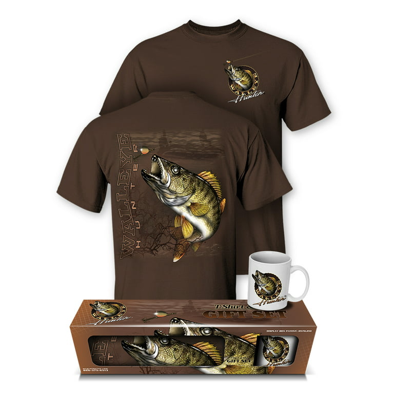Follow the Action Walleye Hunter Fishing T-Shirt & Mug Premium Gift Set,  Large 