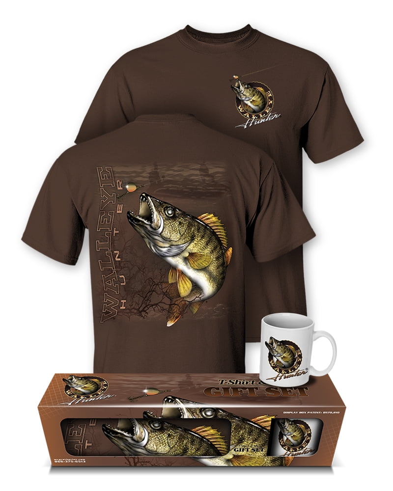 Follow the Action Walleye Hunter Fishing T-Shirt & Mug Premium Gift Set,  Medium 