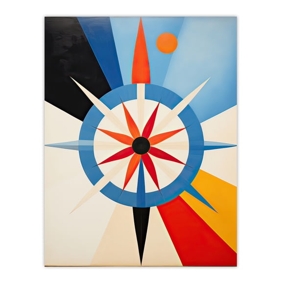 Follow the Sun Abstract Geometric Oil Painting Blue Orange Cream Compass Star Hilma af Klint Style Unframed Wall Art Print Poster Home Decor Premium