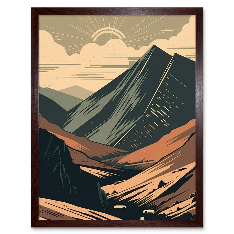 Follow the Trail to the Top Mountain Landscape Art Print Framed