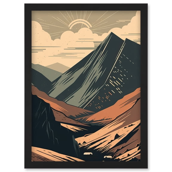 Follow the Trail to the Top Mountain Landscape Artwork Framed Wall Art Print A4