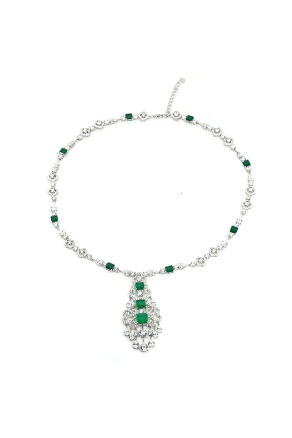 Follow your Passion with TheJewelryHut Dazzling Fancy Designer Antique Retro Vintage-Inspired Created Emerald and Crystalline in Silver Necklace