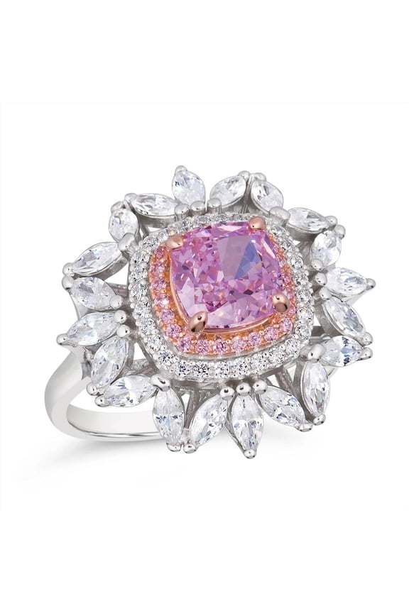 Follow your Passion with TheJewelryHut Fancy Designer Antique Retro Vintage-Inspired Argyle Pink and White Crystalline Stones in Silver Ring