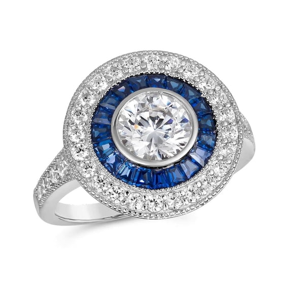 Follow your Passion with TheJewelryHut Fancy Designer Vintage Inspired Blue and White Color Crystalline Stones in Silver Ring
