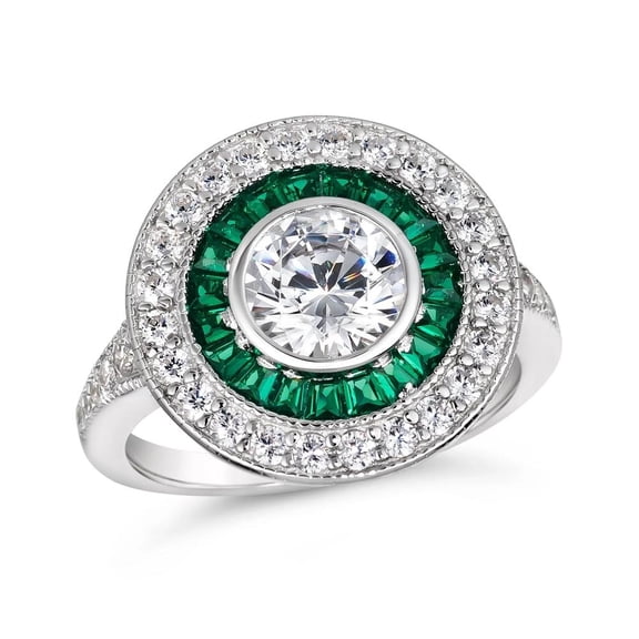 Follow your Passion with TheJewelryHut Fancy Designer Vintage Inspired Green and White Color Crystalline Stones in Silver Ring